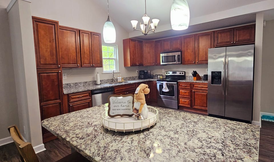 Kitchen and island