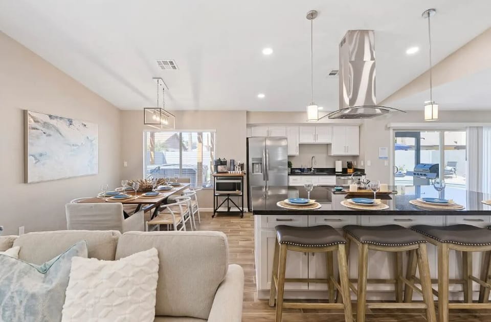 Open kitchen layout with attached