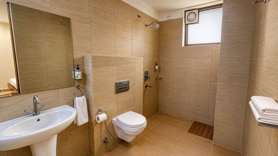 Deluxe Double Room | Bathroom | Shower, towels, soap, shampoo