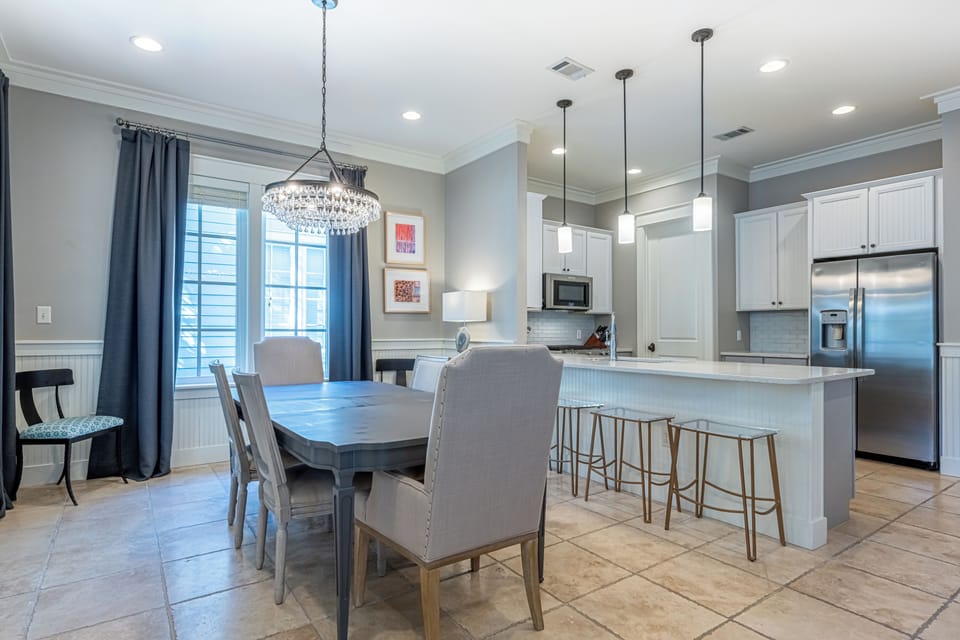 Dining room table, seating for six with five bar stools