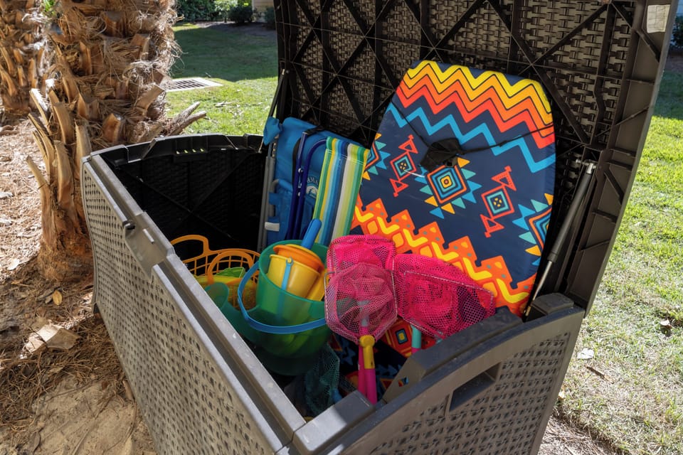 Beach toys and chairs for guest to use