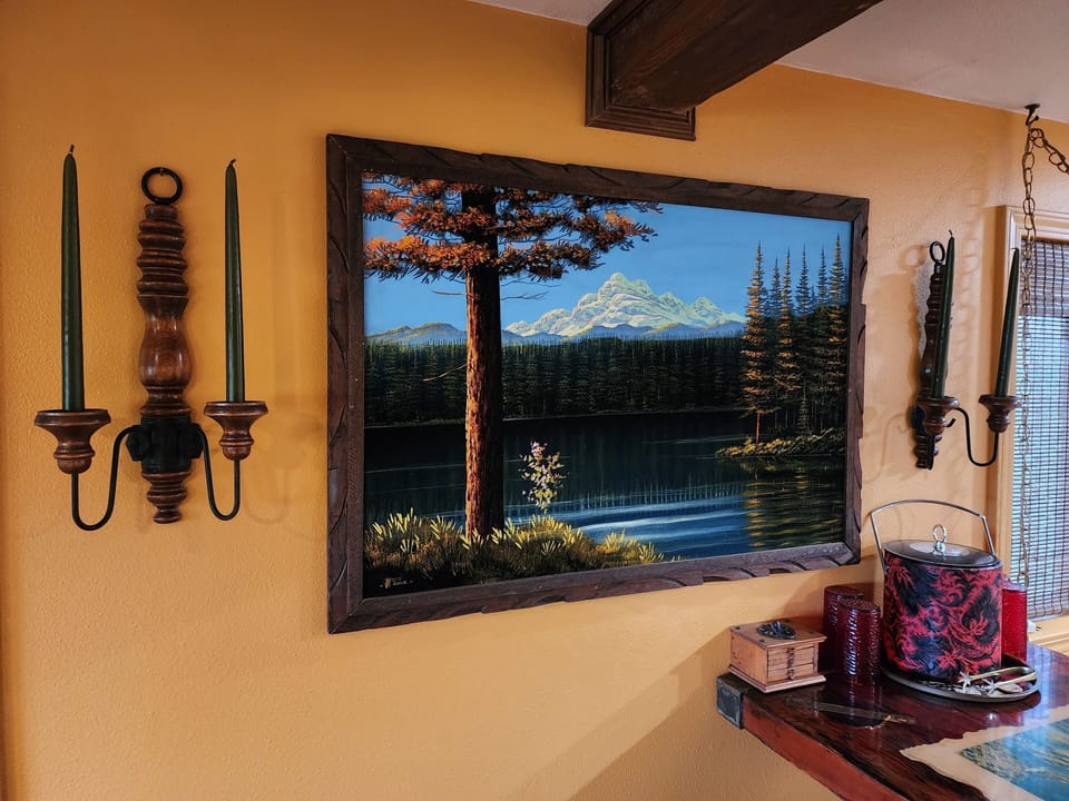 No 70's pad is complete without a wood framed velvet painting.  Sorry Elvis.