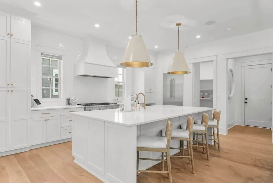 Large, fully stocked gourmet kitchen.
