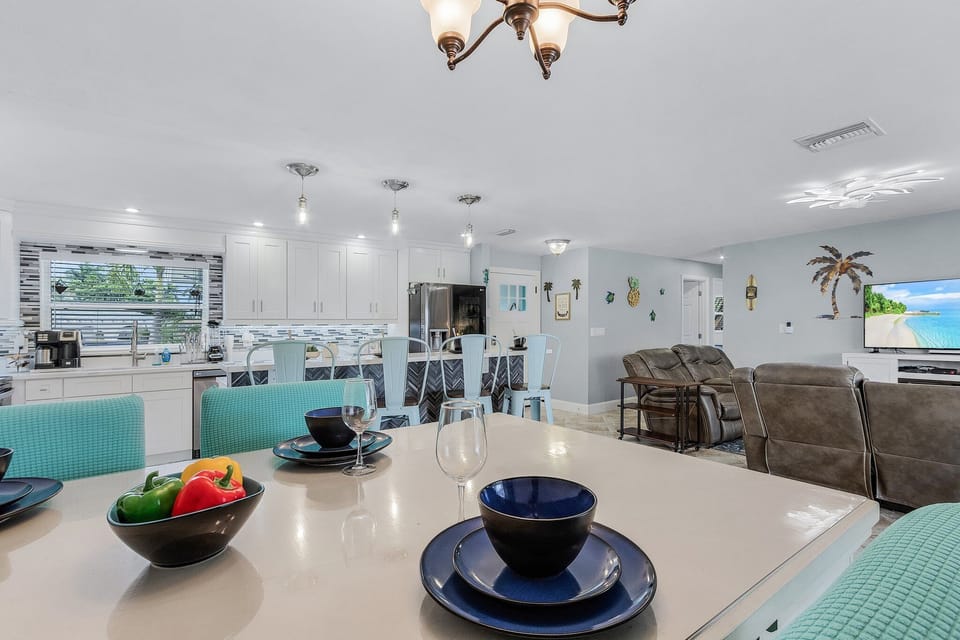 Dining room table perfect for family gatherings. or cookouts on the grill and watching the game.