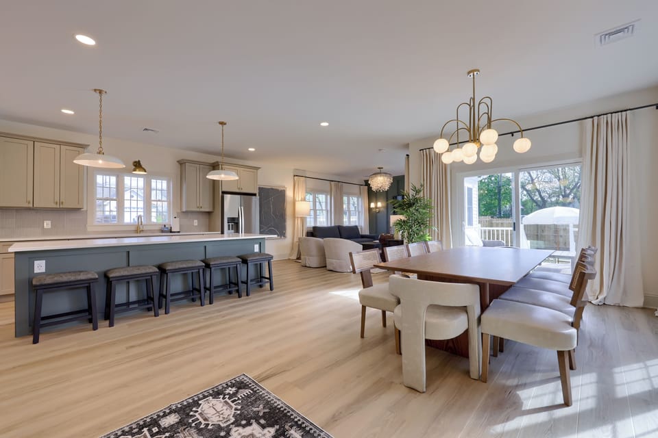 Open concept kitchen, dining room and living room