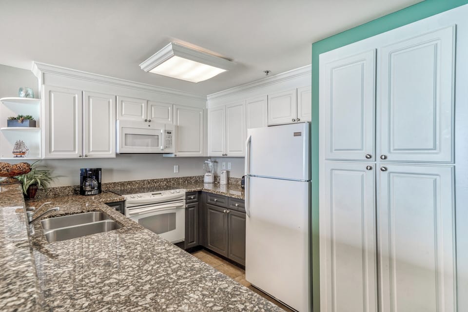 Fully stocked kitchen.