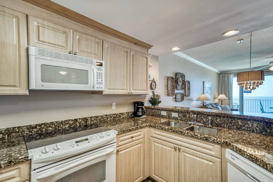 Fully stocked kitchen.