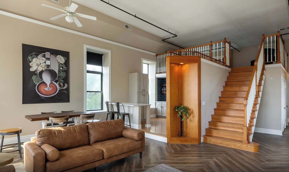 Cozy seating area by the stairs