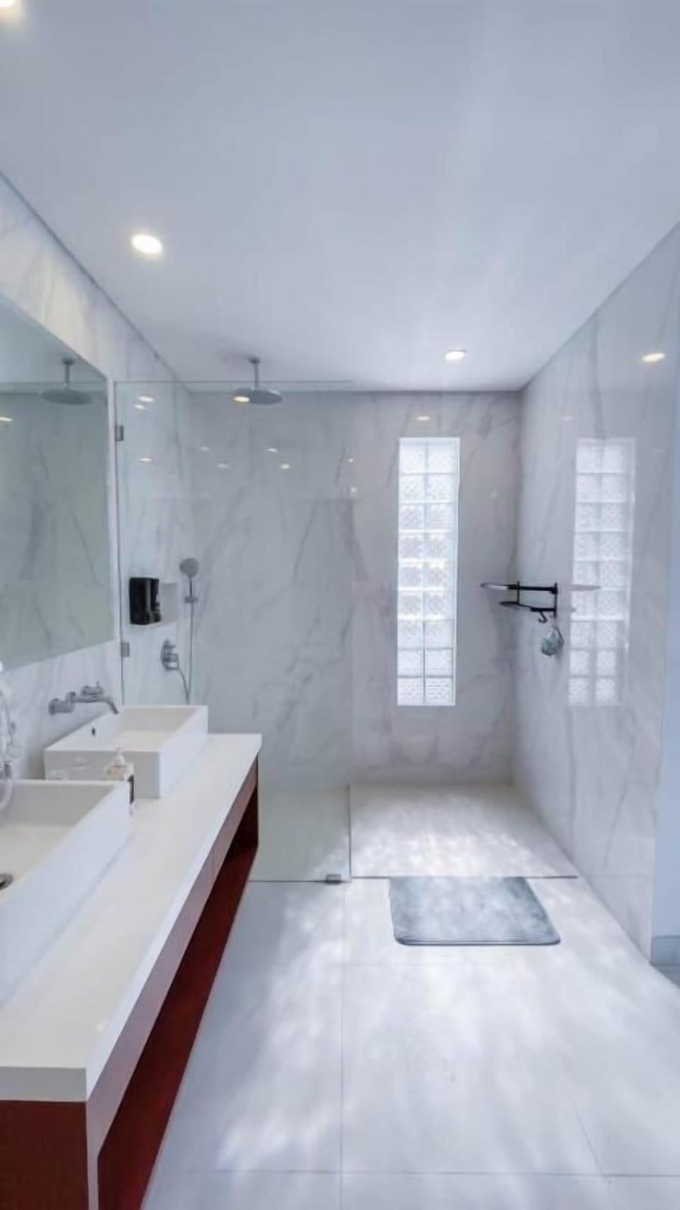 Separate tub and shower, hair dryer, towels