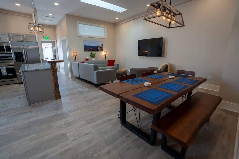 Dining table next to living area