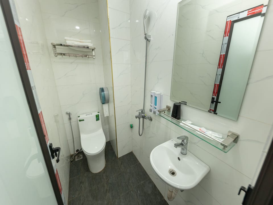 Shower, towels, toilet paper