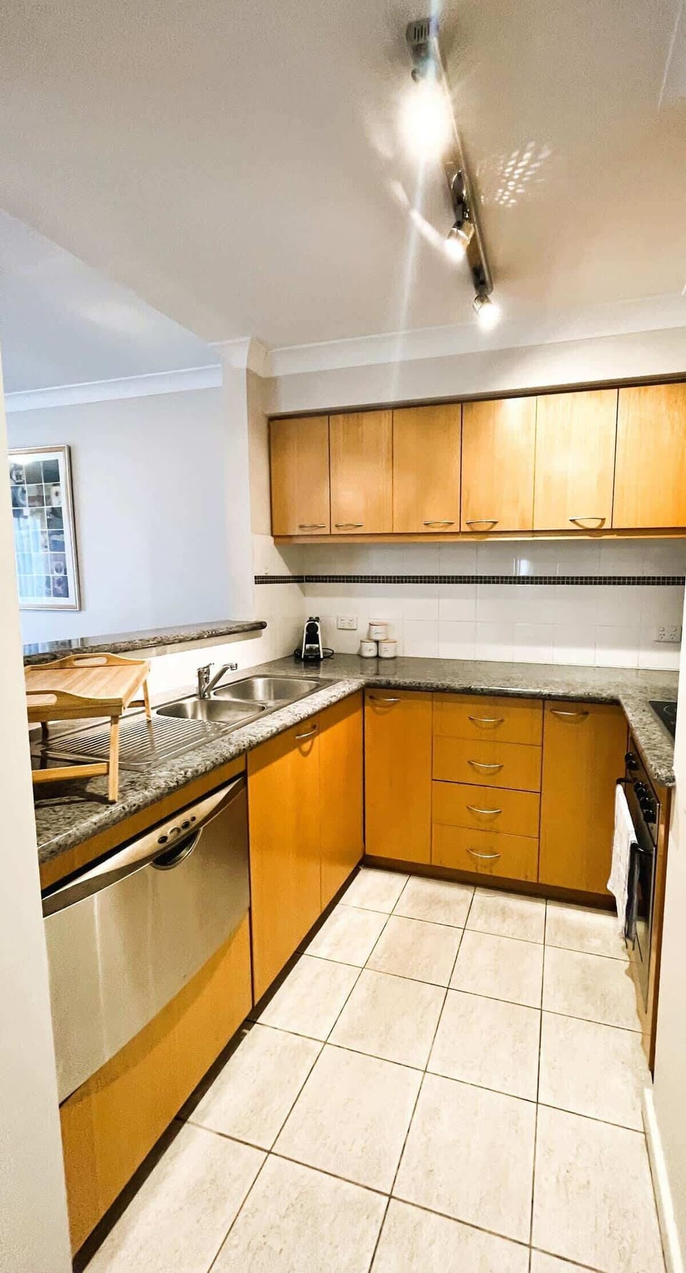 We offer a fully stocked kitchen with an oven, stove, rangehood, dishwasher, toaster, kettle, coffee machine, and a full-size fridge & freezer. Enjoy the convenience of home-cooked meals and save on your travel budget.