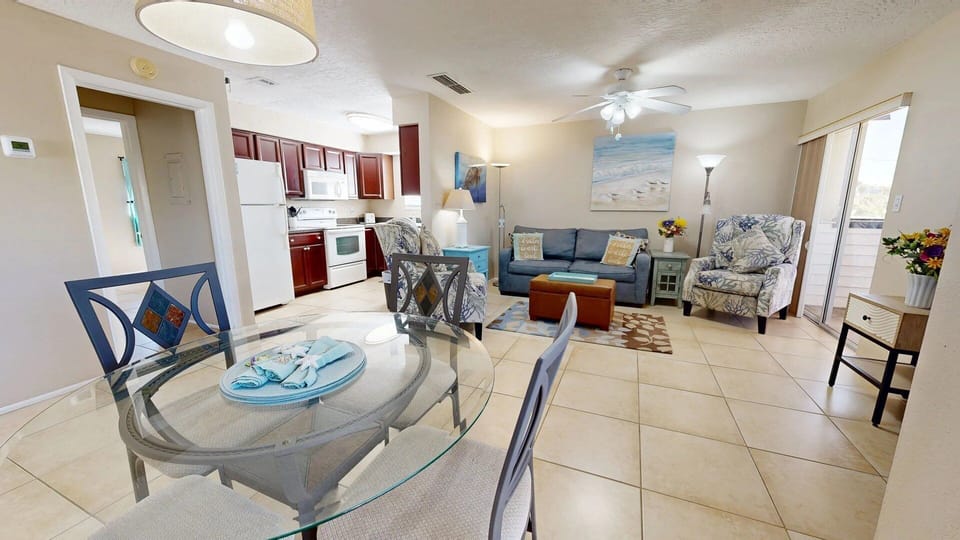 Spacious Living room combines with dinning area right off the kitchen.