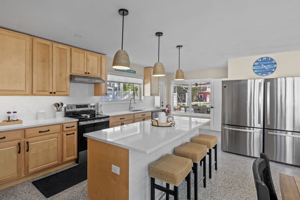 Large kitchen with island and seating