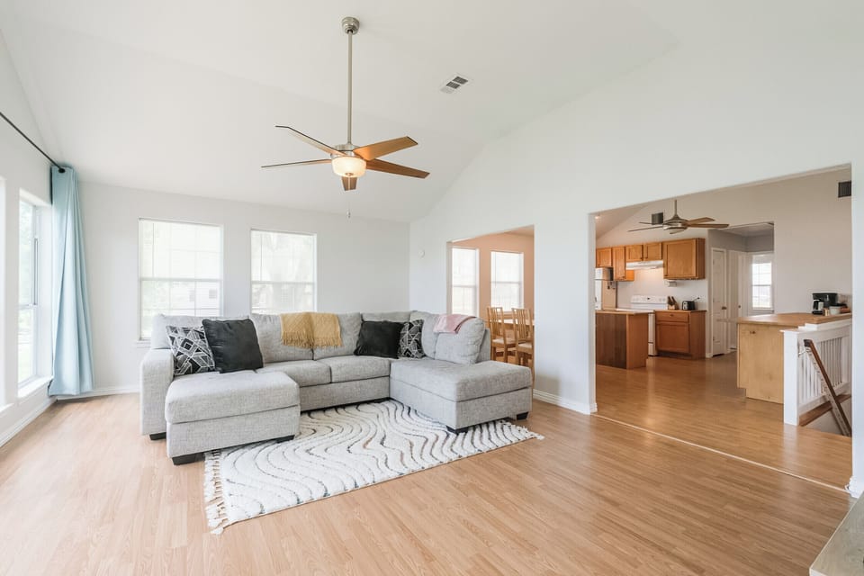 Open floor plan for easy conversing between living room and kitchen.