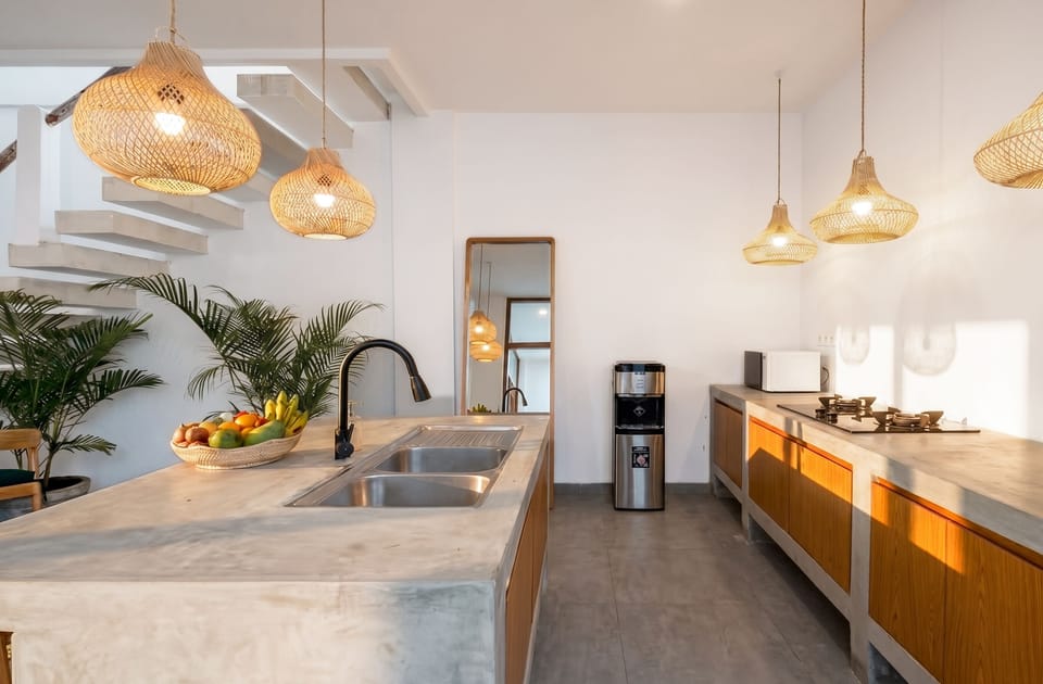 Full-size fridge, microwave, stovetop, espresso maker