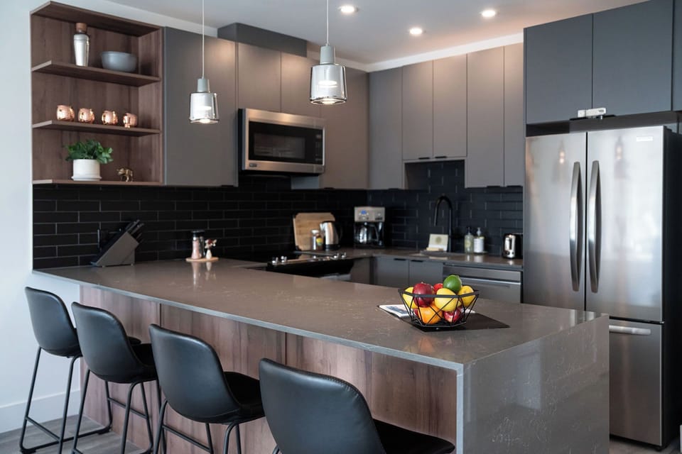 Modern kitchen with bar seating for 4