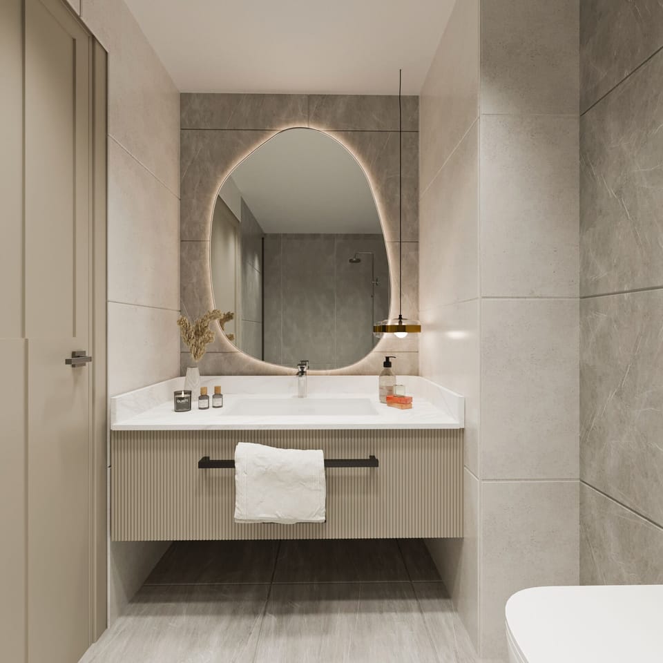 Designer toiletries, hair dryer, slippers, towels
