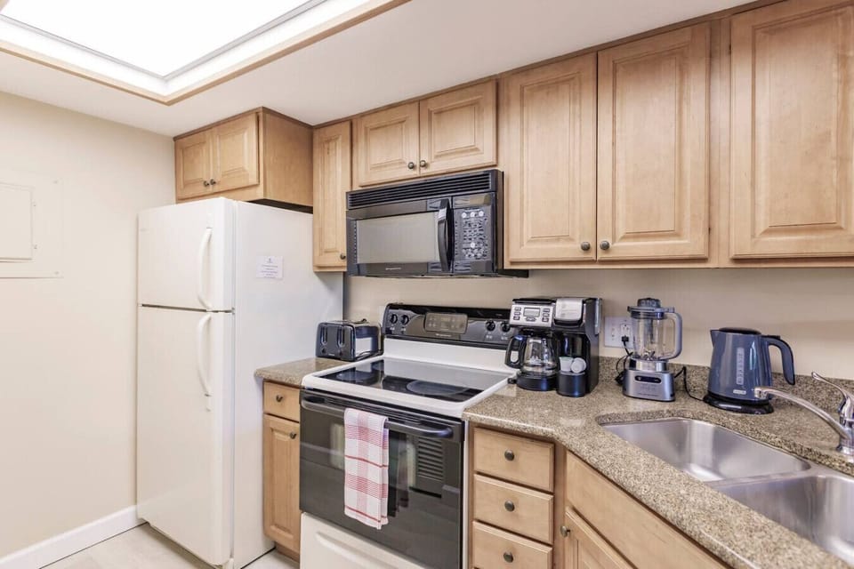 Coffee maker is drip and pods, Ninja blender, keetle and toaster, plus everything else you need.