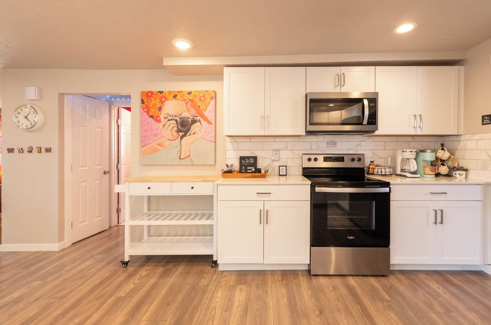 Movable island make food prep so easy, and gives you extra space in the kitchen.