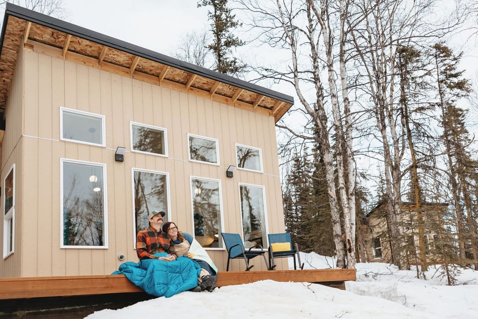 Experience serene winter bliss at our Shed-Style Cabin. Nestled among snow-covered trees, find peace and tranquility away from the bustle of everyday life.