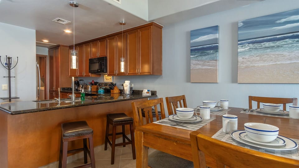 the dining table and kitchen