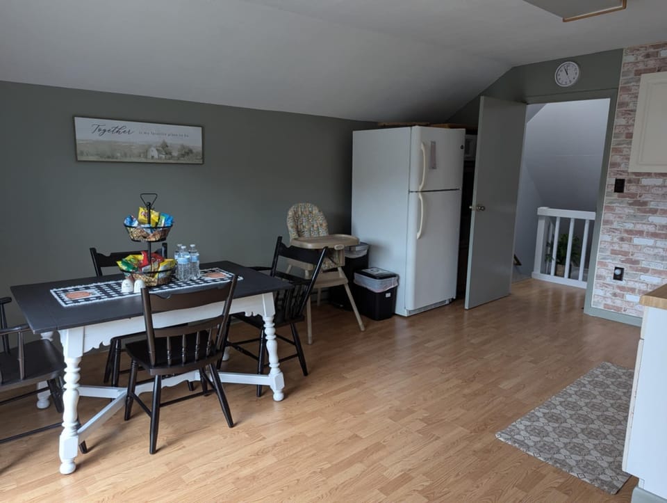 kitchen with high chair available.