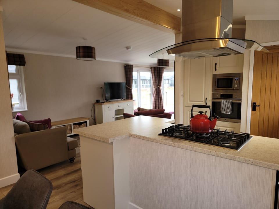 Cabin | Private kitchen | Fridge, microwave, oven, stovetop