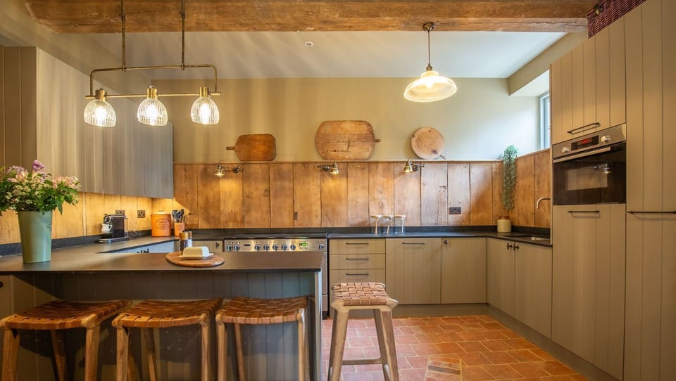 Classic stable panelling is a feature in the kitchen at The Stables