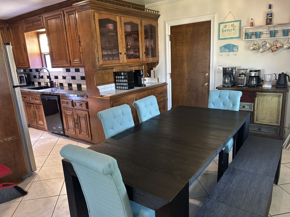 The dining room adjoins the kitchen and is open to the living room 