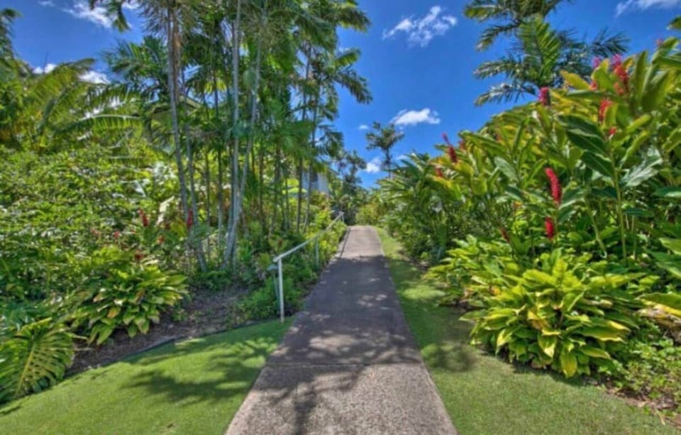 Lush greenery and vibrant blooms create a tranquil escape