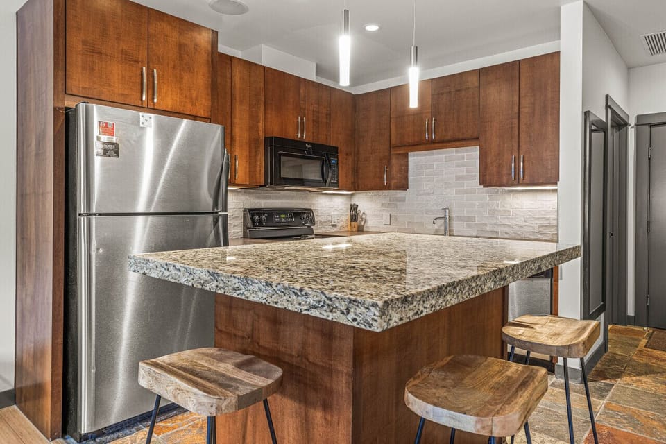 A spacious fully stocked kitchen for in house cooking