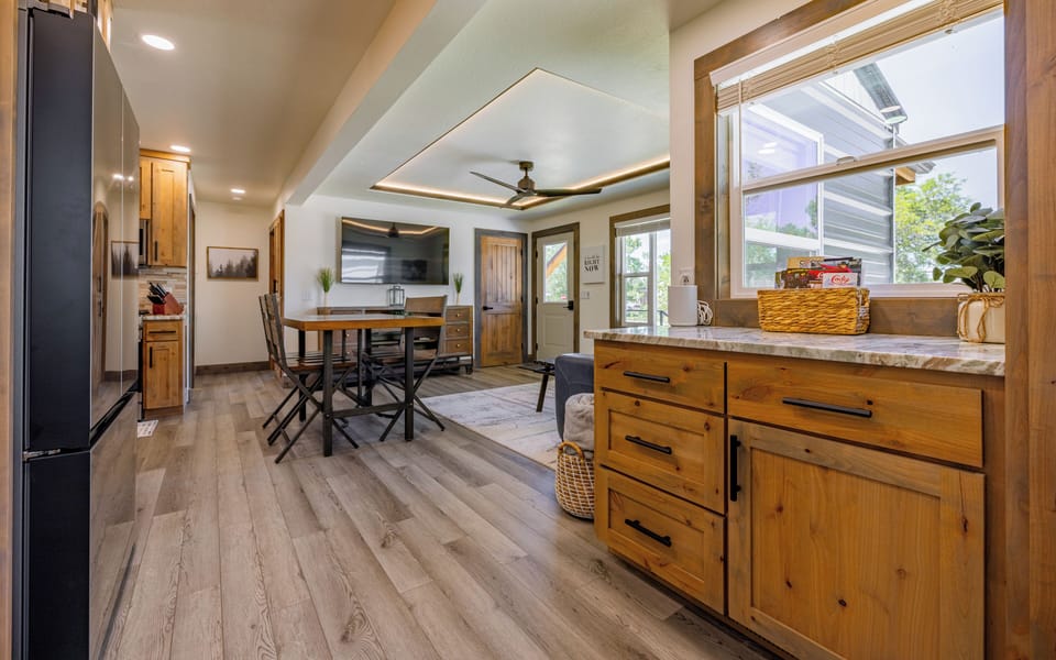 Plenty of food storage, large refridgerator and freezer.