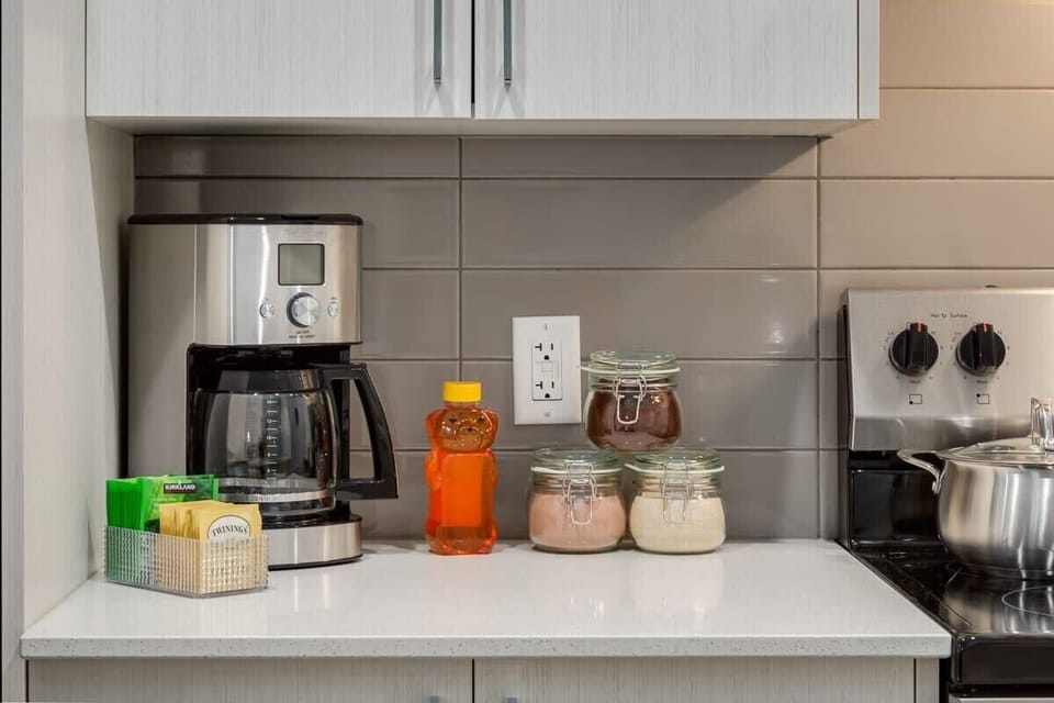  Fully Stocked coffee station, with craft locally roasted coffee from Rosso Roasters, hot chocolate, tea and your choice of honey or organic cane sugar to sweeten 
