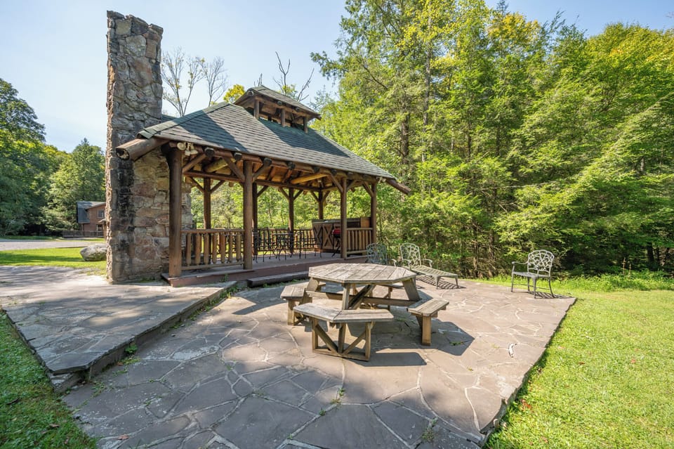 On Site Pond and Pavilion with Fireplace