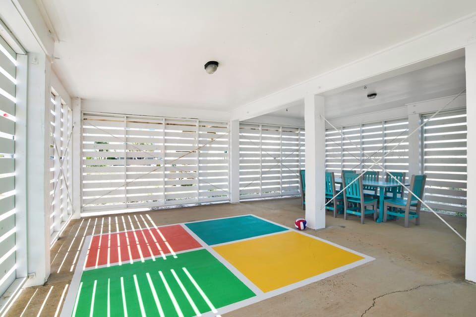 Covered play & dining area—perfect for family fun, rain or shine