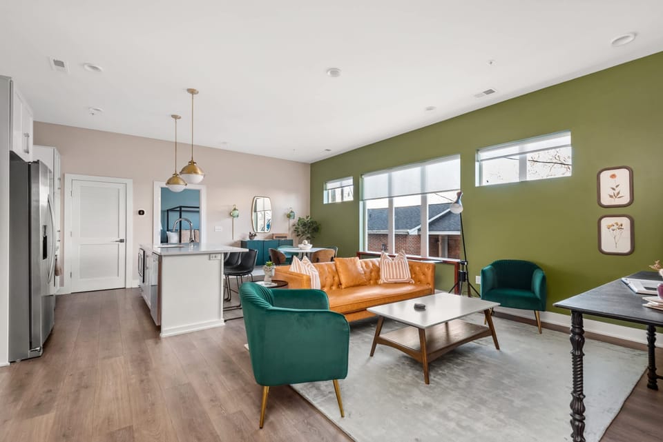 From the inviting living area to the dining space and kitchen, the layout fosters a sense of unity and togetherness, perfect for gatherings and relaxation after Nashville fun.