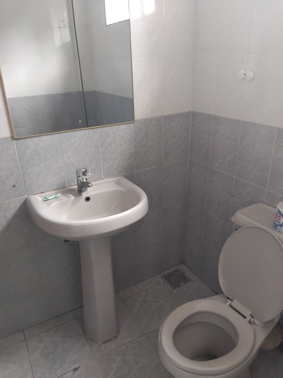 Shower, towels, soap, toilet paper