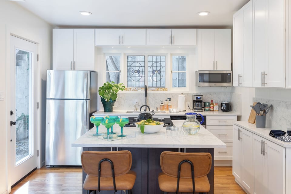 Kitchen island table with barstool seating.