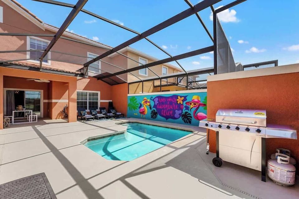 Welcome to your slice of paradise! Our pool area offers BBQs, captivating lake vistas, and the blissful warmth of Florida