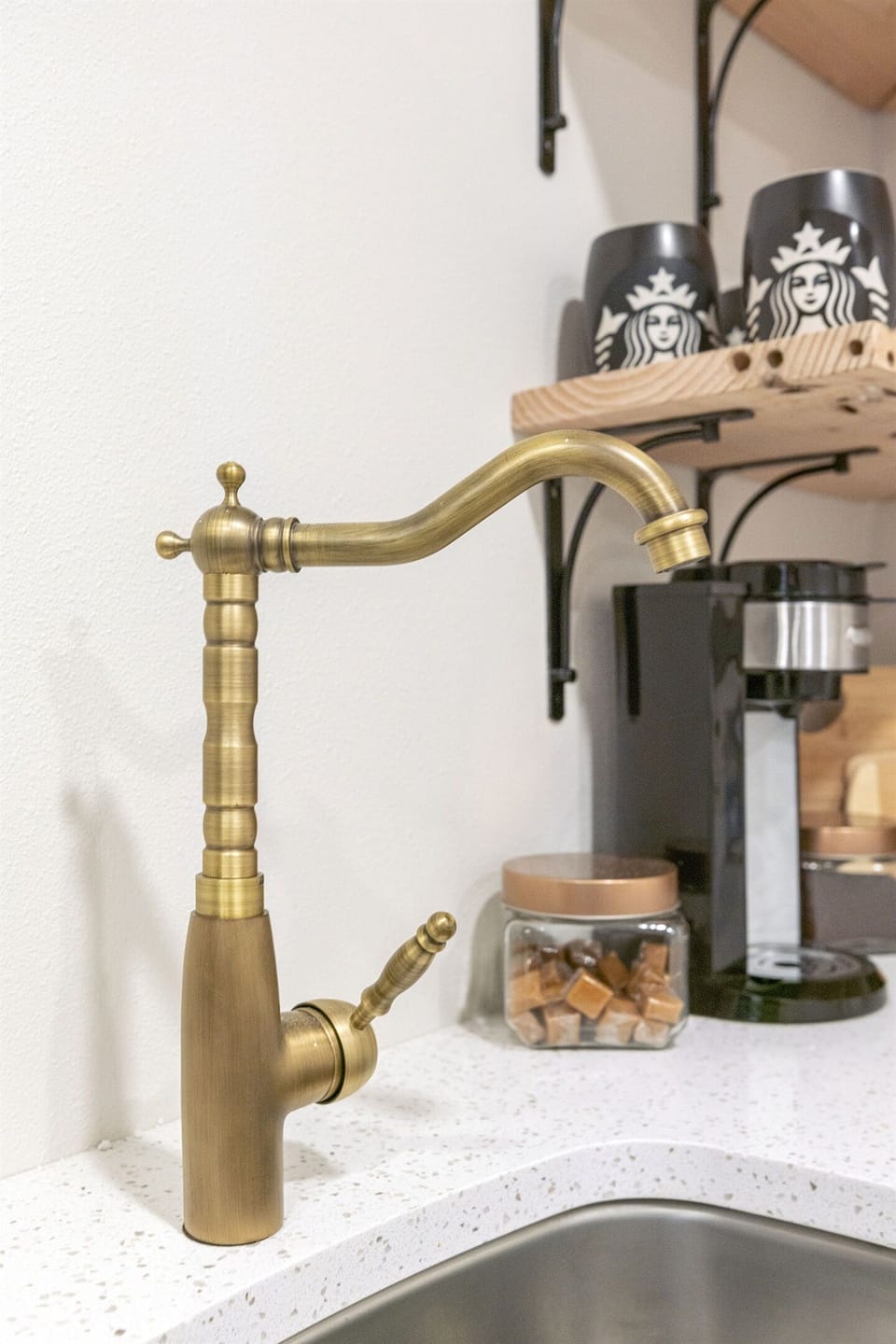 Classy Antique Brass detail throughout!