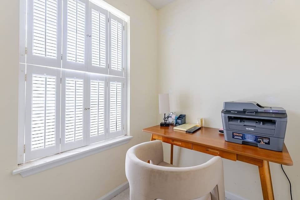 The house has it all! We converted a spacious closet into a dedicated office. You can close the door and focus on working here. 