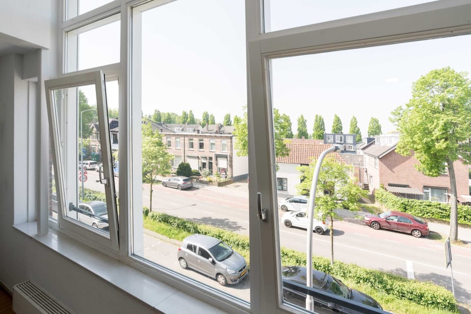 Views over a quiet residential neighborhood filled with greenery.