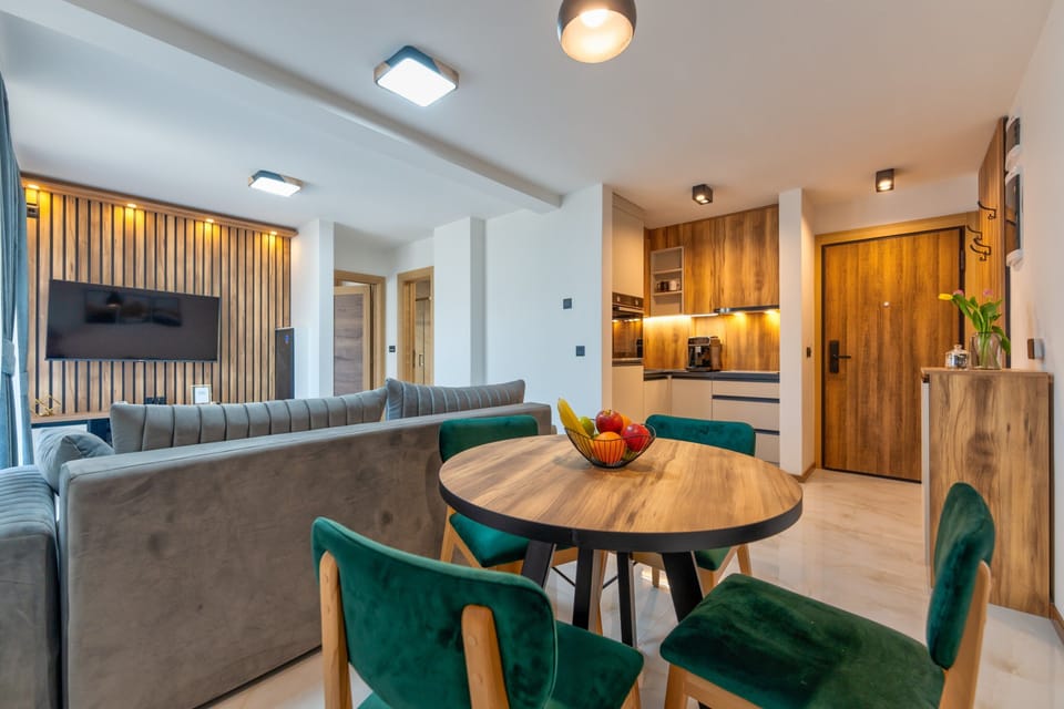 Executive Apartment, 1 Bedroom, Patio, Mountain View | Living area | 42-inch LCD TV with premium channels, heated floors