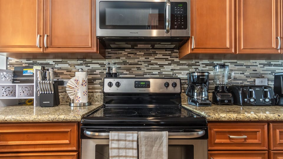 detail of the stove and other appliances in the kitchen
