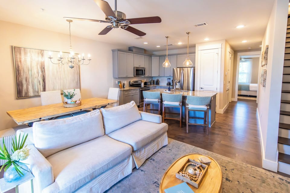 Bright open-concept space designed for gathering together.