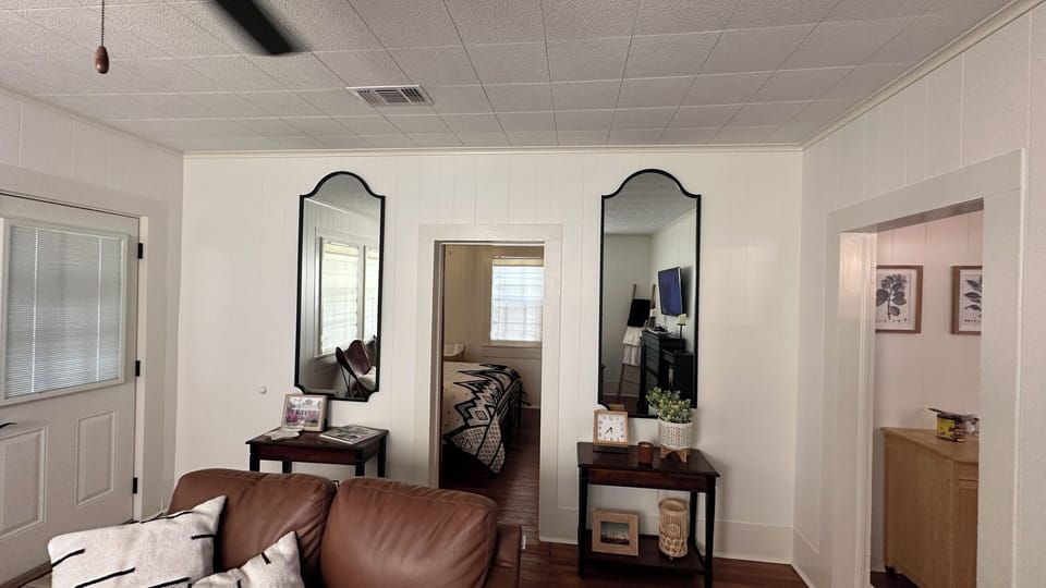 Living room w/ electric fireplace