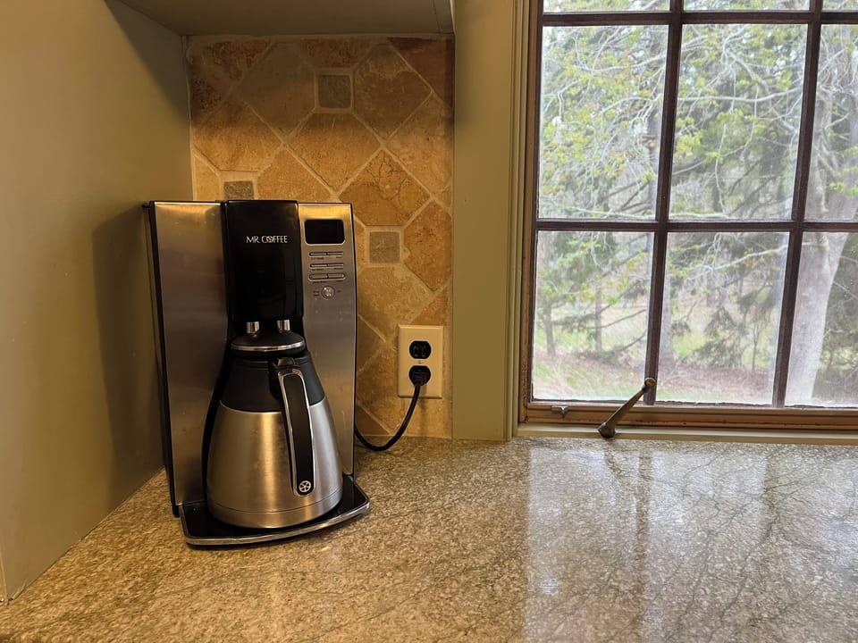 Drip coffee, Keurig in cabinet.