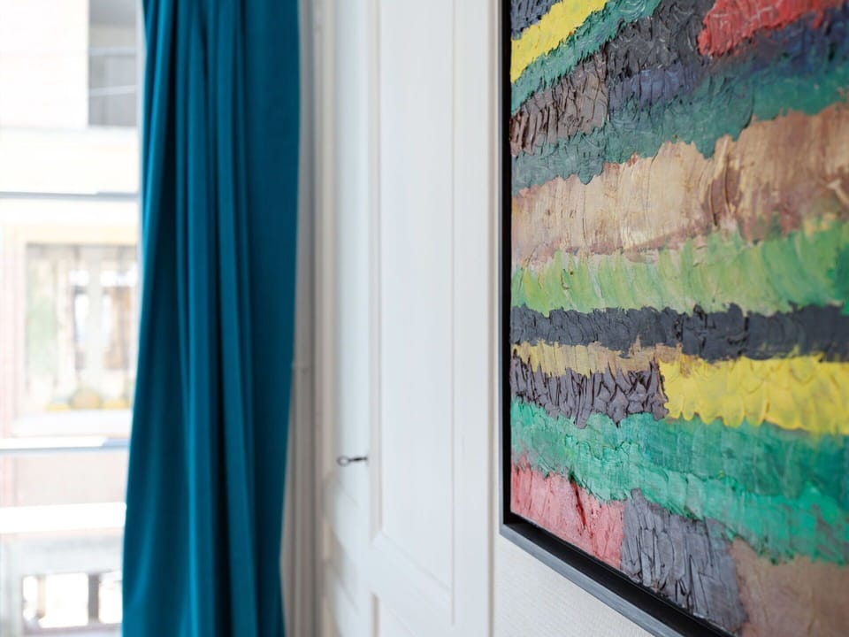 Window, Azure, Paint, Textile, Wood, Purple, Interior Design, Rectangle, Curtain, Art