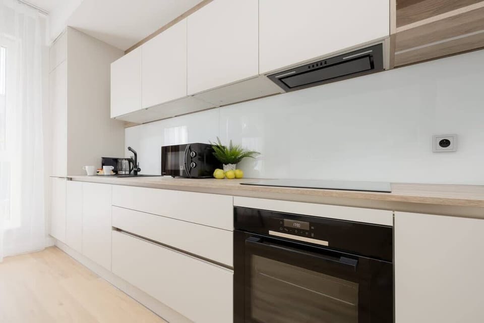 Kitchenette with a microwave.